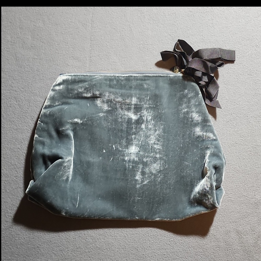 Clare Vivier Gray Velvet Makeup Bag with Zipper, 13 in Length x 10 in Height